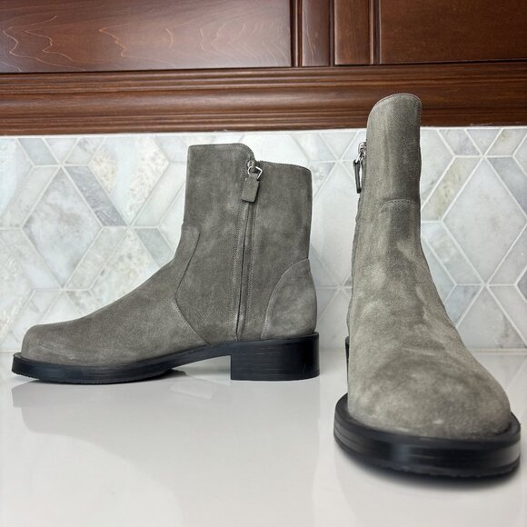 8.5B Gray Grey Suede Leather Rubber Block Heel Sole Zip 5050 Bold Ankle Bootie - Picture 1 of 16